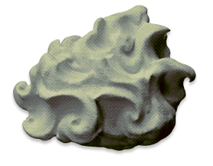 a small stone-like creature with a surface like the ocean with great waves.